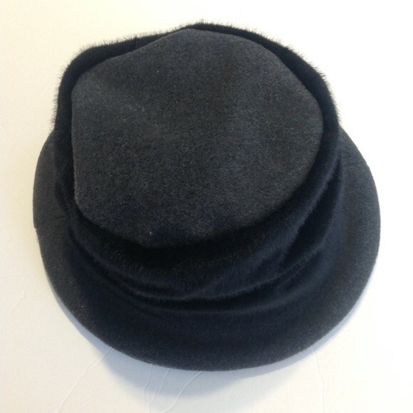 Gray Black Wool Blend One Size Fits Most Faux Fur Felt Hat Church - Picture 7 of 8